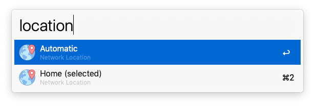 Screenshot of Alfred for macOS running the alfred-network-location workflow.